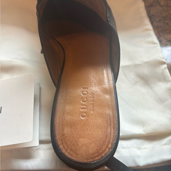 GUCCI loafers PRINCETOWN LEATHER backless in blk w/ gold horse bit sz 9 - Picture 7 of 15